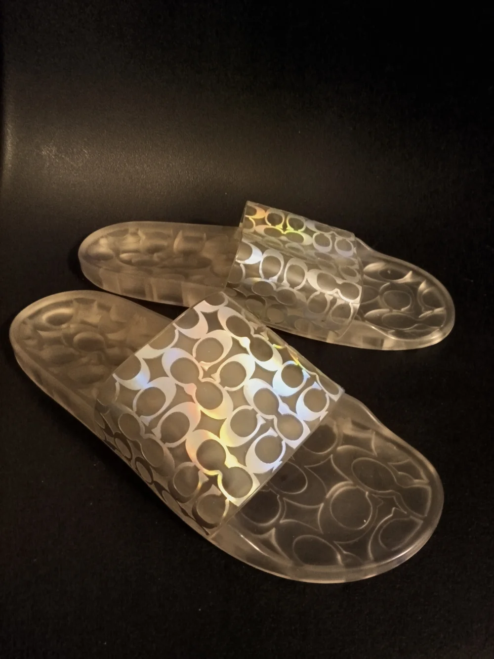 Clear Holographic Logo-Print Kids Slide Sandals - Picture 2 of 3